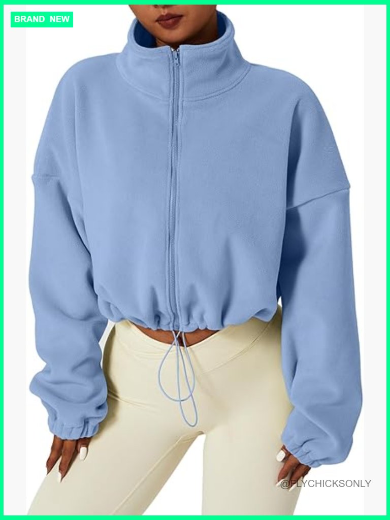 Full Zip Fleece Short Jacket Stand Collar Sherpa Crop Coat